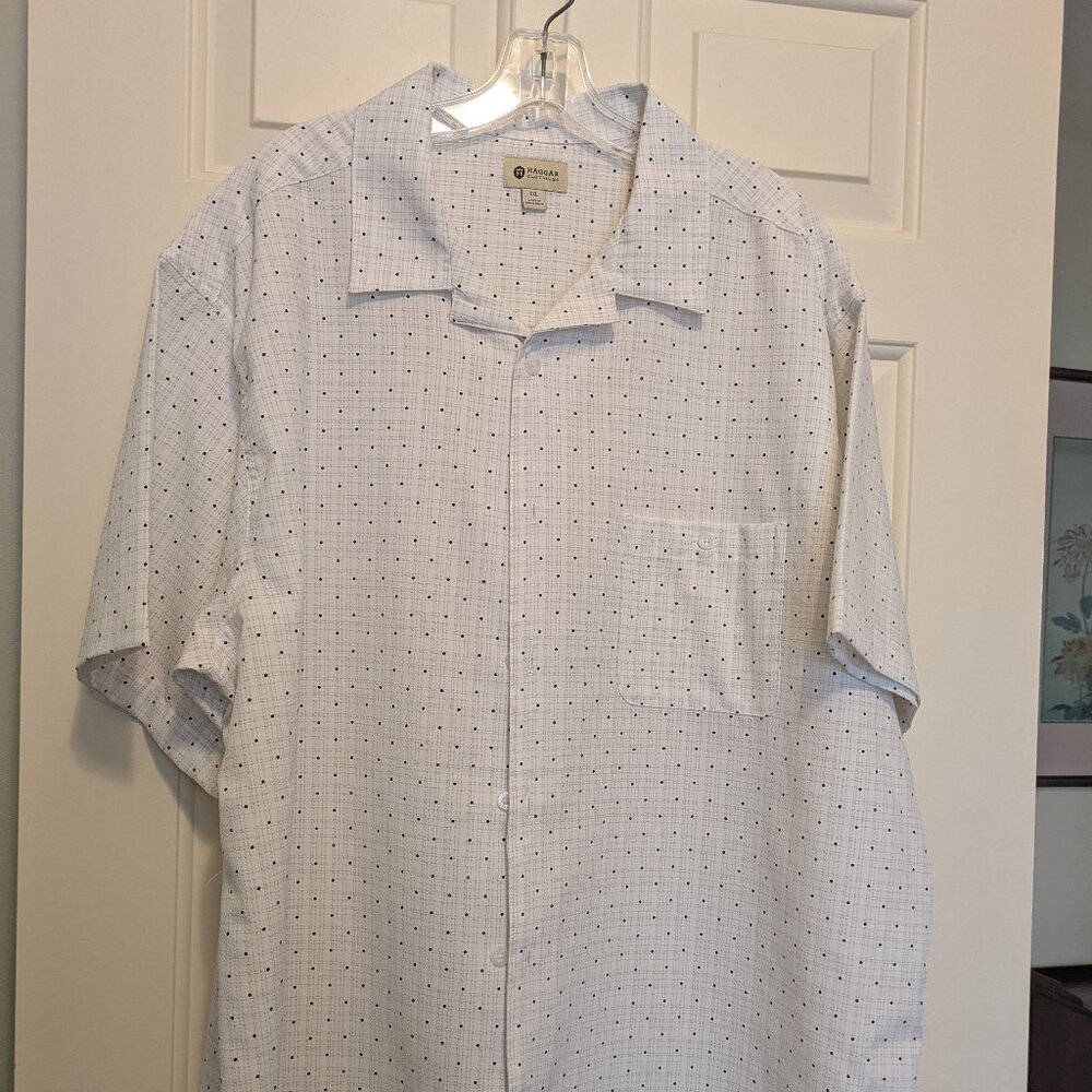 Haggar men's polka dot short sleeve open collar shirt XXL